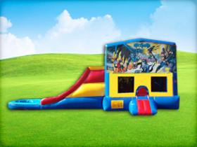 Batman themed bounce house and slide