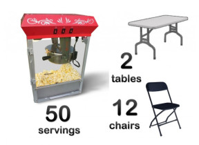 Popcorn Machine, 2 Rectangle Tables & 12 Chairs Package
