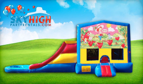 Strawberry Shortcake themed bounce house and slide